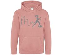 Purple Print House Silver Glitter Personalised Girls' Football Hoodie, Gifts for Girls On The School Team, Custom Footy Gifts, Soccer Hoody, 5-6 Yrs, Dusty Pink