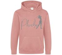 Purple Print House Silver Glitter Personalised Girls Golf Hoodie, Custom Hoody For Young Golfer, Birthday Gifts for Daughter Who Loves Golf, Driving Range Hoodie, 5-6 Years, Dusty Pink
