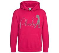 Purple Print House Silver Glitter Personalised Girls Golf Hoodie, Custom Hoody For Young Golfer, Birthday Gifts for Daughter Who Loves Golf, Driving Range Hoodie, 9-11 Years, Bright Pink
