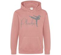 Purple Print House Silver Glitter Personalised Girls Karate Hoodie, Gifts for Daughter at Karate Lessons, Custom Birthday Gift for Little Ninjas, Martial Arts Hoody, 5-6 Years, Dusty Pink