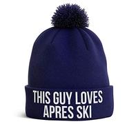 Purple Print House Skiing Gifts - This Guy Loves Apres Ski - Beanie Hat Skiing Accessories Winter Hat Ski Hat - Mens Gifts (Navy Bobble)