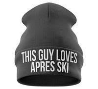 Purple Print House Skiing Gifts - This Guy Loves Apres Ski - Beanie Hat Skiing Accessories Winter Hat Ski Hat - Mens Gifts (Dark Grey)