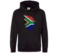 Purple Print House South Africa Hoodie Torn Flag Rainbow Nation Rugby Supporter Hoody Boys Girls, 7-8 Years, Black