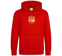 Purple Print House Spain Badge Kids Hoodie Boys Girls España Spanish Football Hooded Top, 12-13 Years, Red