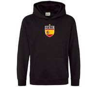 Purple Print House Spain Badge Kids Hoodie Boys Girls España Spanish Football Hooded Top, 12-13 Years, Black