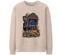 Purple Print House Spooky Halloween Sweatshirt Men Women Horror Nights Graveyard Scene Scary Ghost Skeleton Pumpkin Jumper Gift, XXL, Natural Stone