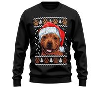 Purple Print House Staffordshire Bull Terrier Christmas Sweatshirt Adult Xmas Jumper For Staffy Dog Owner Gifts Autumn Winter Puppy Walks Sweater For Him and Her, L, Black