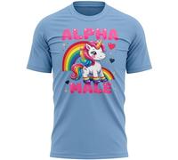 Purple Print House Stag Do T Shirt for Men Alpha Male Rainbow Unicorn Funny Joke Gift Groom to Be Bachelor Party Guys Holiday Weekend, M, Light Blue