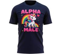 Purple Print House Stag Do T Shirt for Men Alpha Male Rainbow Unicorn Funny Joke Gift Groom to Be Bachelor Party Guys Holiday Weekend, L, Navy