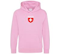 Purple Print House Switzerland Badge Kids Hoodie Boys Girls Swiss Football Hooded Top, 9-11 Years, Light Pink