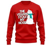 Purple Print House The Vegans Stole My Nose Adults Sweater Men Women Funny Festive Christmas Snowman Jumper, S, Red