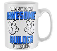 Purple Print House This Is What An Awesome Builder Looks Like Mug - Funny Birthday Labourer Brick Layer Gifts For Him - Tea Coffee Cup Joke Present Idea, White, One Size