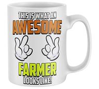 Purple Print House This Is What An Awesome Farmer Looks Like Mug - Funny Birthday Farming Crops Tractor Gifts For Him - Tea Coffee Cup Joke Present Idea, White, One Size