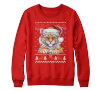 Purple Print House Tiger Christmas Kids Sweatshirt School Xmas Jumper Day Boy Girl Cub Sweater, 3-4 Years, Red