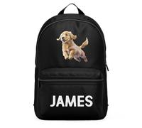 Purple Print House Toddlers Personalised Golden Retriever Mini Backpack Kids Custom Back to Nursery School Bag Boys Girls, One Size, Black