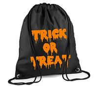 Purple Print House TRICK OR TREAT Halloween Drawstring Bag Backpack Waterproof Gym Sweet Bag PE Duffle School Kids Boys Girls Train Sack (Black)