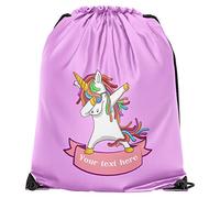 Purple Print House Unicorn Gifts for Girls, Personalised Unicorn, Dabbing Unicorn, Drawstring Gym Bag for Baby Girls, Girls Dance Bag Backpack School (Light Pink)