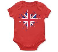 Purple Print House Union Jack Babygrow Splatter Baby Boy Girl Kings Coronation King Charles III, 12-18 Months, Red