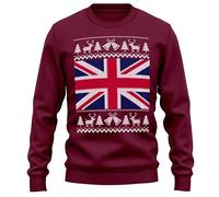 Purple Print House Union Jack Christmas Sweatshirt Men Women Xmas Sweater UK Great Britain, M, Maroon