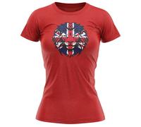 Purple Print House Union Jack Lion Womens T Shirt Ladies Great Britain Supporter Top for 2024 Sports Games, S, Red