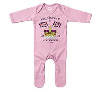Purple Print House Union Jack Romper Suit Paint Splatter Flag Baby Boy Girl Kings Coronation 2023 King Charles III Bodysuit for Babies, 6-12 Months, Light Pink