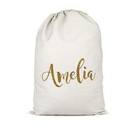 Purple Print House Unisex Gold Glitter Name Present Sack - Personalised For Him or Her - Sparkle Festive, L