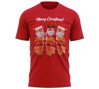 Purple Print House Unisex Pigs in Blankets Mask Fairisle T Shirt - Funny for Him or Her - Lockdown Christmas Ideas, S, Red