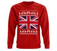 Purple Print House Unisex Union Jack Flag Sweatshirt - Ugly Pattern for Him or Her - Christmas Jumper Day Ideas, M, Red