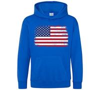 Purple Print House USA Flag Kids Hoodie, America World Football Gifts for Boys and Girls, American Soccer Supporters Cup Hooded Top 2022, 7-8 Years, Royal