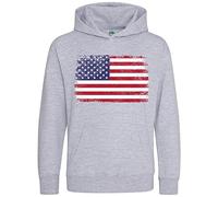 Purple Print House USA Flag Kids Hoodie, America World Football Gifts for Boys and Girls, American Soccer Supporters Cup Hooded Top 2022, 9-11 Years, Sport Grey