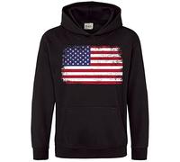 Purple Print House USA Flag Kids Hoodie, America World Football Gifts for Boys and Girls, American Soccer Supporters Cup Hooded Top 2022, 5-6 Years, Black