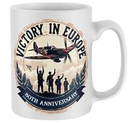 Purple Print House Victory in Europe Mug for 80th Anniversary Celebrations VE Day British Fighter Plane Tea Coffee Cup