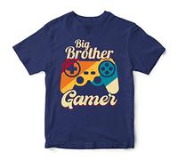 Purple Print House Vintage Big Brother Gamer Boys T Shirt, Video Gamer Funny Baby Announcement Gifts for Son, Newborn Baby Bro or Sister Present for Kids, 7-8 Years, Navy