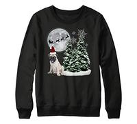 Purple Print House Vintage Pug Christmas Sweatshirt Kids Funny Vintage Style Xmas Sweater Dog Walker Gifts For Boys and Girls, 7-8 Years, Black