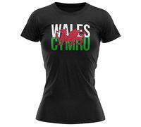 Purple Print House Wales Cymru Womens T Shirt Welsh Rugby Football Supporter St Davids Day Top Tee Her, XL, Black