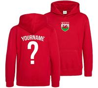 Purple Print House Wales Hoodys for Kids, Wales Flag Badge Custom Name and Number Hoodie, Welsh Football Personalised Retro Europe Cymru 2022 Footy Gifts for Boys Girls, 9-11 Years, Red