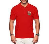 Purple Print House Wales Polo Shirts for Men Football Shirt 2021 Retro Rugby Supporters Cotton Embroidered Badge Crest Flag and Welsh Dragon, 3XL, Red