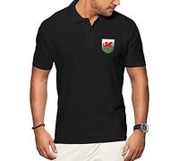 Purple Print House Wales Polo Shirts for Men Football Shirt 2021 Retro Rugby Supporters Cotton Embroidered Badge Crest Flag and Welsh Dragon, 3XL, Black