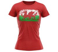 Purple Print House Wales Rugby Football Flag Womens T Shirt, Cymru Birthday Gifts for Welsh Rugby Fan, Tournament Outfit Gift Idea, Football Nations Shirts for Women, XXL, Red