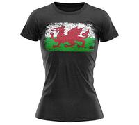 Purple Print House Wales Rugby Football Flag Womens T Shirt, Cymru Birthday Gifts for Welsh Rugby Fan, Tournament Outfit Gift Idea, Football Nations Shirts for Women, S, Black