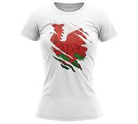 Purple Print House Wales Torn Womens T Shirt, Wales Rugby Gifts, Wales Flag Torn, Welsh Gift, Cymru Rugby Girls Shirt, Wales Present for Her, L, White
