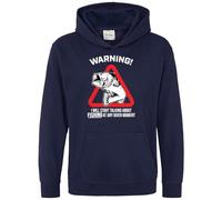 Purple Print House Warning I Will Talk About Fishing Hoodie For Boys Funny Fish Carp Top Can Be Personalised, 12-13 Years, Navy