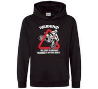 Purple Print House Warning I Will Talk About Motocross Hoodie For Boys Funny Stunt Bike Motorcycle Top Can Be Personalised, 7-8 Years, Black