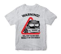 Purple Print House Warning Will Talk About Buses T Shirt, Funny Kids T Shirt, Bus Spotter Gifts for Him or Her, Public Transport Birthday Present Ideas for Boys and Girls, 12-13 Years, Sport Grey