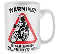 Purple Print House Warning Will Talk About Cycling Mug, Funny Coffee Cup, Bicycle Gifts for Him, Road Bike Birthday Present Ideas For Dad or Son, One Size, White