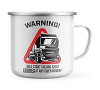 Purple Print House Warning Will Talk About Lorries Mens Enamel Mug Funny Lorry Driver Tea Coffee Metal Cup Trucker