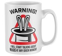 Purple Print House Warning Will Talk About Magic Mug, Funny Coffee Cup, Magician Gifts for Him, Magic Tricks Birthday Present Ideas For Dad or Son, One Size, White