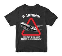 Purple Print House Warning Will Talk About Planes Kids T Shirt, Funny Boys T Shirt, Aeroplane Gifts for Him or Her, Airplanes Christmas and Birthday Present Ideas for Girl or Son, 7-8 Years, Black