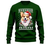 Purple Print House Welsh Corgi Christmas Sweater Xmas Jumper Santa Sweatshirt Men Women, XL, Bottle