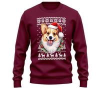 Purple Print House Welsh Corgi Christmas Sweater Xmas Jumper Santa Sweatshirt Men Women, XXL, Maroon